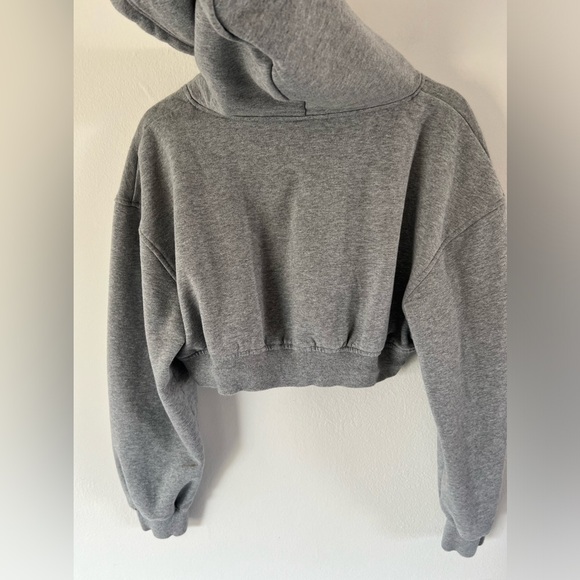 For Love & Lemons Josie Heather Gray Cropped Hooded Sweatshirt Size Large - Picture 9 of 11